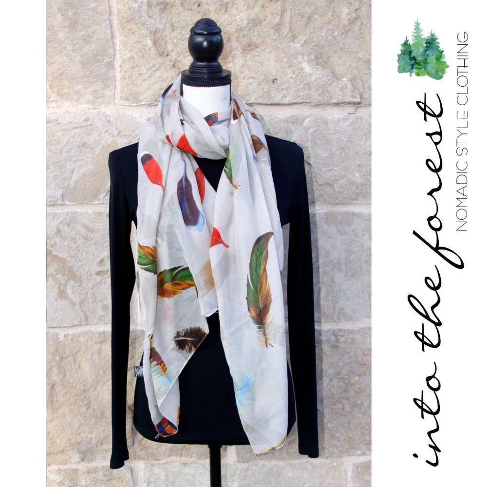 𝅺2 Chic Desert Sunrise Taupe Falling Feathers Lightweight Multiple Style Scarf